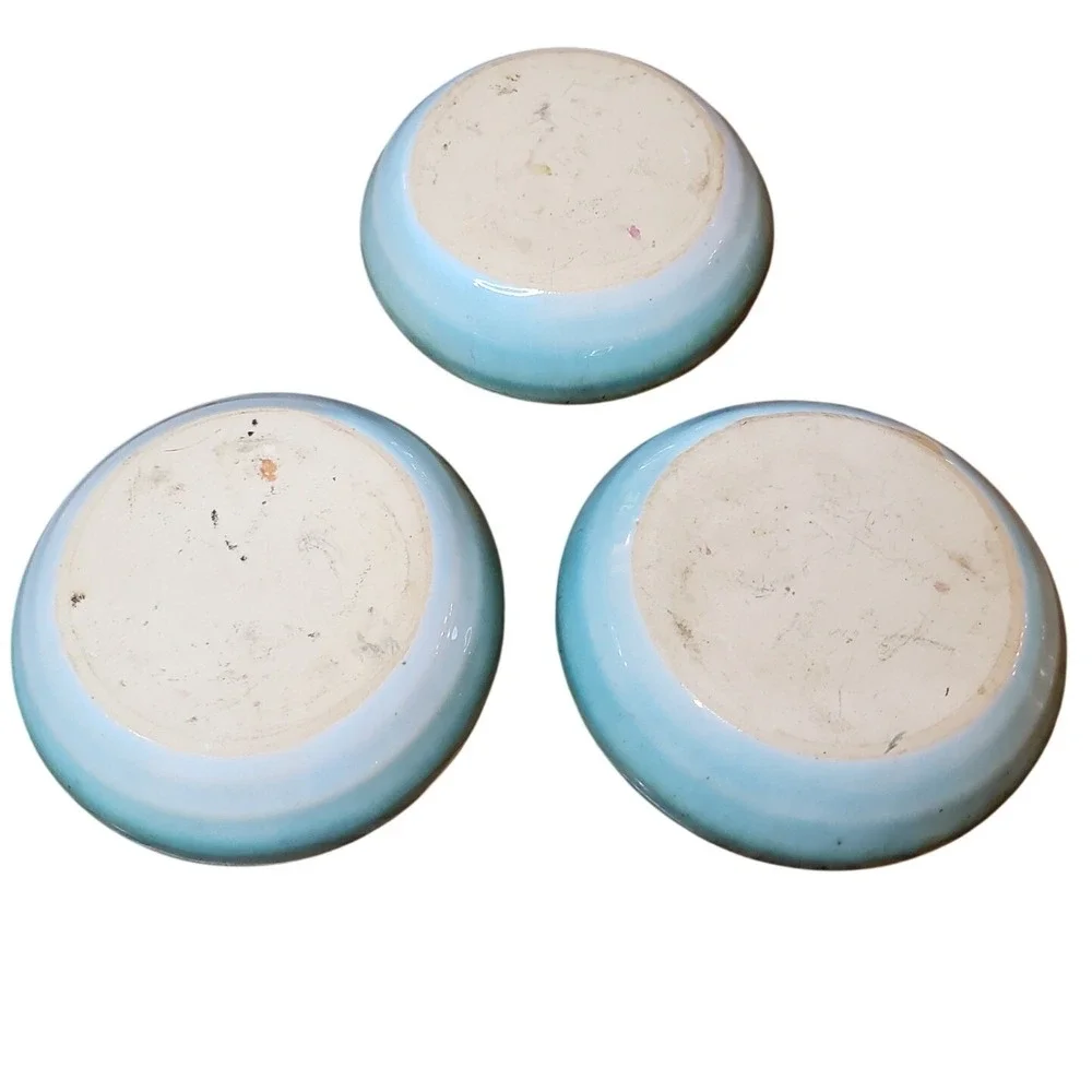 Set of 3 Teal Blue Glazed Ceramic Donut Candle Holders Votive‎ Tea Light Holders